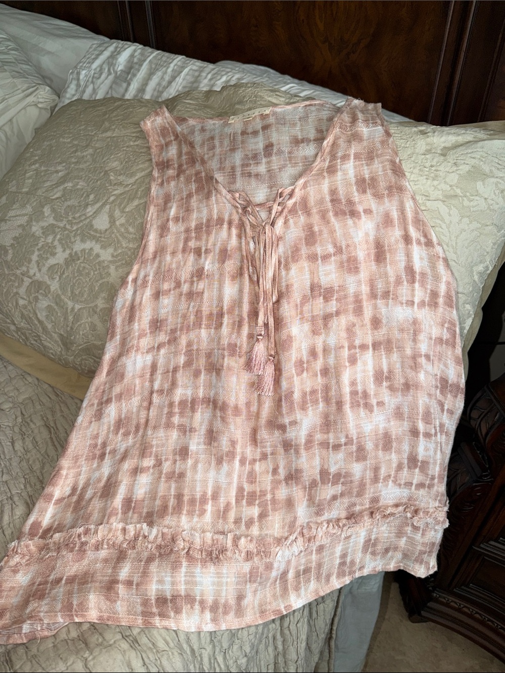 Promesa Pink and White Gauze Tie-Front Top medium